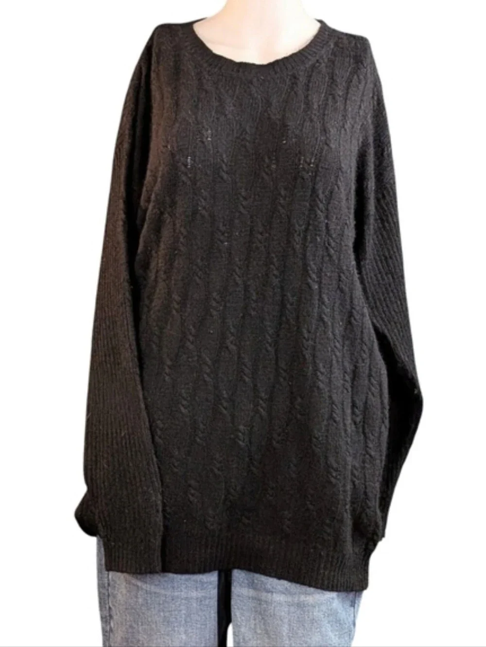 Vintage Mervyns Silk-Angora Blend Crew Neck Cable Knit Sweater